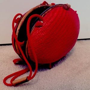 Vintage Pinup Bettie Red Oval Wicker Bamboo Purse